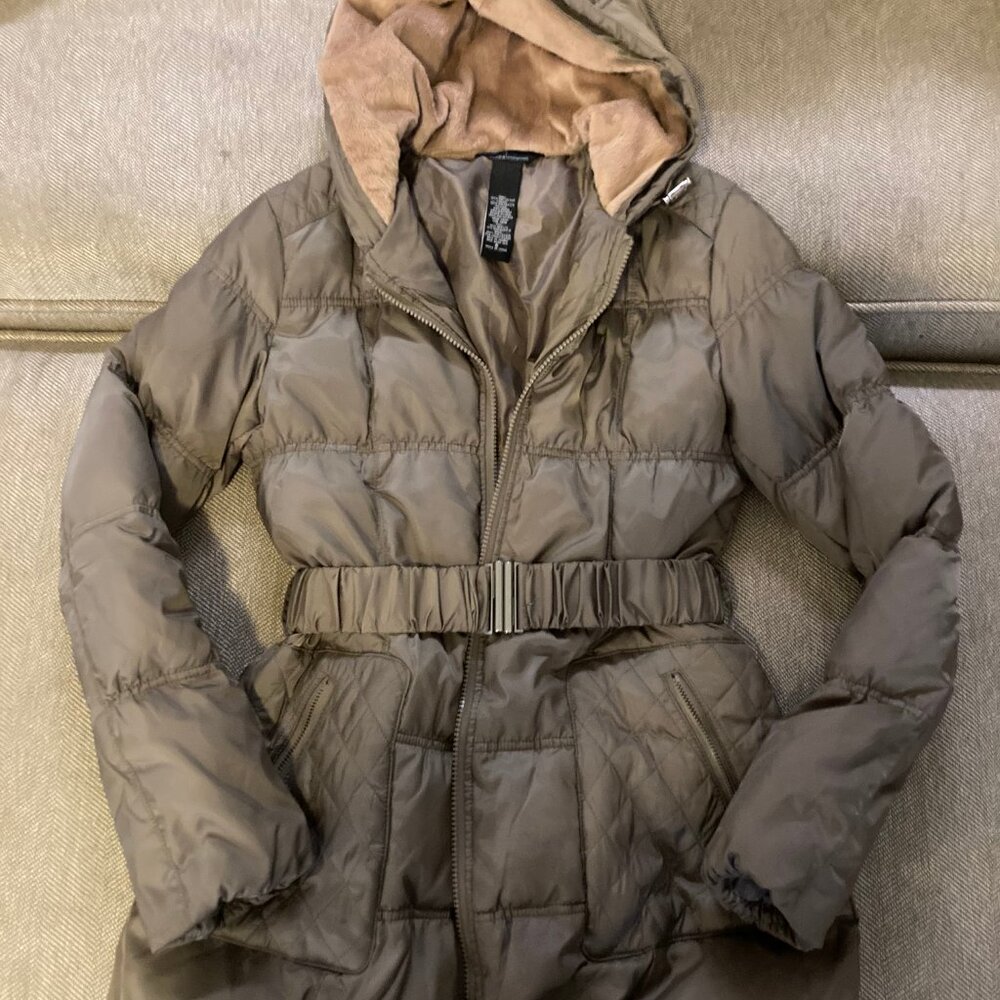Moda International Victoria's Secret Metallic Gold Puffer Jacket Small, Belt